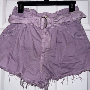 Free People Purple High Waist Paper-Bag Shorts